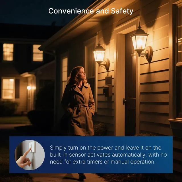 Alt view image 3 of 7 - Dusk to Dawn Outdoor Sensor A19 LED Edison Bulbs,8W (100W Eqv.), 1400LM,Vintage Filament E26 Base, Auto On/Off Photocell Automatic for Energy-Efficient Outdoor Lighting, 2700K Soft White, 8 Pack