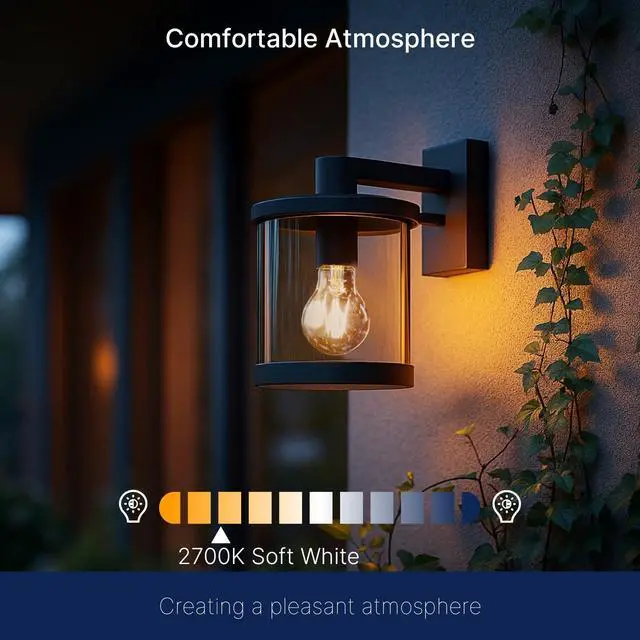 Alt view image 6 of 7 - Dusk to Dawn Outdoor Sensor A19 LED Edison Bulbs,8W (100W Eqv.), 1400LM,Vintage Filament E26 Base, Auto On/Off Photocell Automatic for Energy-Efficient Outdoor Lighting, 2700K Soft White, 8 Pack