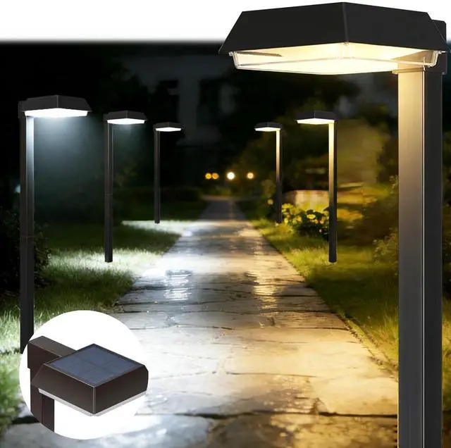 Main image of Solar Pathway Lights 300LM 2-in-1 Warm White & Daylight Modes Black Waterproof Led, for Sidewalk/Driveway/Walkway, Auto Dusk-To-Dawn, Durable Outdoor Landscape Lighting, 6 Pack