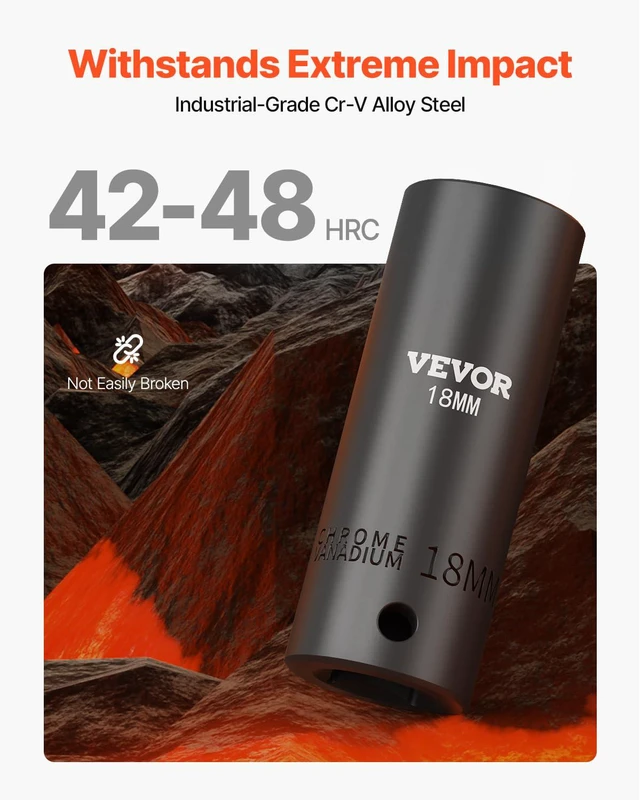 Alt view image 2 of 7 - 1/2" Drive Impact Socket Set, 26 Piece, Metric 10 to 36 mm Deep Large Jumbo Impact Sockets, 6 Point, Cr-V, Easy-to-Read Size Markings, Rugged Construction, with Storage Case