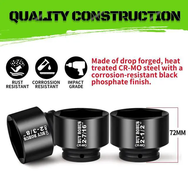 Alt view image 3 of 7 - 3/4 Drive Stubby Impact Socket Set, 8 PCS Axle Nut Set 12point SAE Standard Sizes 2-1/16, 2-1/8, 2-3/16, 2-1/4, 2-5/16, 2-3/8, 2-7/16, 2-1/2, Heavy Duty Use In Removing And Installing Axle Nuts
