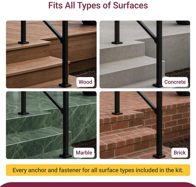 Alt view image 6 of 7 - CR Fence & Rail Handrails for Outdoor Steps & Indoor Stair Railing Kit, 1-2 Steps Safety Hand Rail for Porch & Deck (Pack of 2)