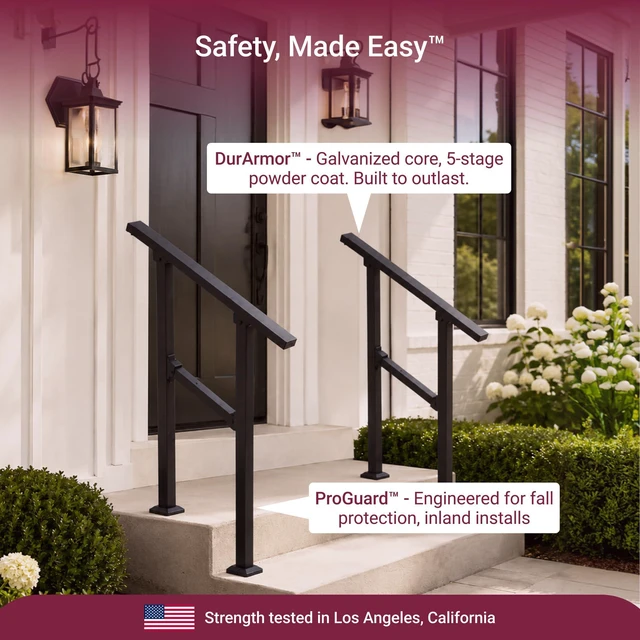 Alt view image 2 of 7 - CR Fence & Rail Handrails for Outdoor Steps & Indoor Stair Railing Kit, 1-2 Steps Safety Hand Rail for Porch & Deck (Pack of 2)