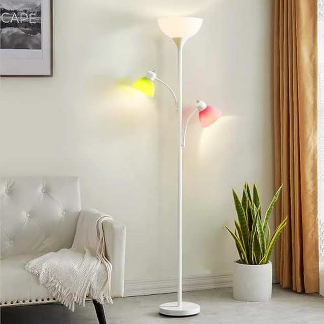 Alt view image 7 of 7 - White Floor Lamp, 72" Tall Standing Floor Lamp with 5 Replace Lampshades Torchiere Lamps with 8W Adjustable Reading Lights, Floor Lamps for Living Room, Bedroom, Office, Bulbs Included
