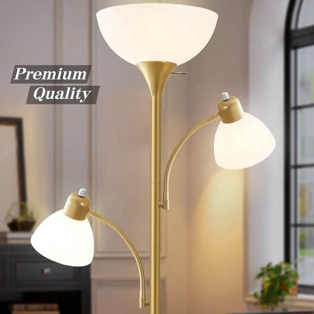 Alt view image 2 of 7 - Floor Lamps for Living Room, 72" Tall Standing Lamps, Torchiere Lamp 8W Adjustable Reading Lights, Modern Bright Floor Lamp for Bedroom, Office, Dresser, Gold&White, Bulbs Included