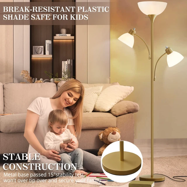 Alt view image 4 of 7 - Floor Lamps for Living Room, 72" Tall Standing Lamps, Torchiere Lamp 8W Adjustable Reading Lights, Modern Bright Floor Lamp for Bedroom, Office, Dresser, Gold&White, Bulbs Included