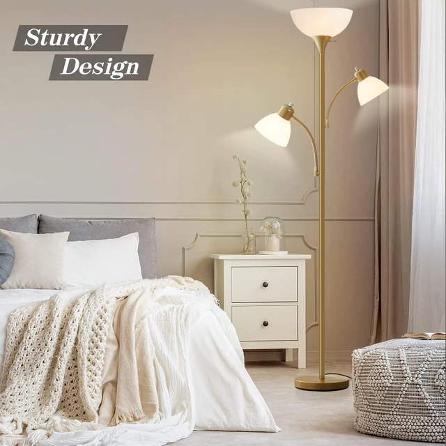 Alt view image 5 of 7 - Floor Lamps for Living Room, 72" Tall Standing Lamps, Torchiere Lamp 8W Adjustable Reading Lights, Modern Bright Floor Lamp for Bedroom, Office, Dresser, Gold&White, Bulbs Included
