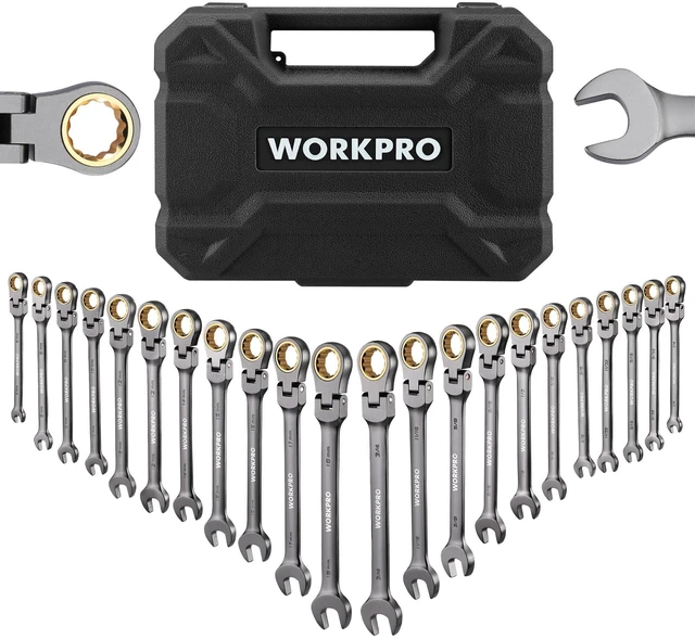Main image of 22-Piece Ratcheting Wrench Set, Flex-Head & Nickel Plating Metric & SAE (6-18 mm & 1/4-3/4''), 72 Teeth Cr-V Steel, Combination Wrench Set with Organizer Box for Auto Repair & Home DIY