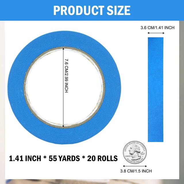Alt view image 7 of 7 - 20 Rolls Blue Painters Tape 1.41 inch Wide Paint Masking Tape 55 Yds