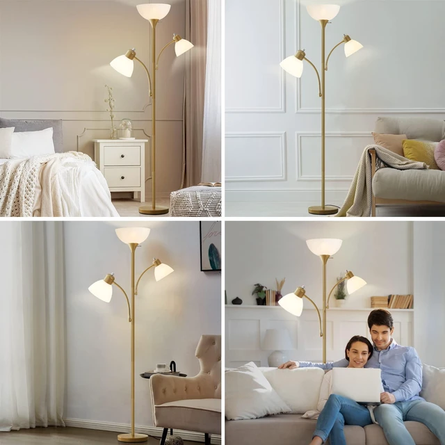Alt view image 7 of 7 - Floor Lamps for Living Room, 72" Tall Standing Lamps, Torchiere Lamp 8W Adjustable Reading Lights, Modern Bright Floor Lamp for Bedroom, Office, Dresser, Gold&White, Bulbs Included
