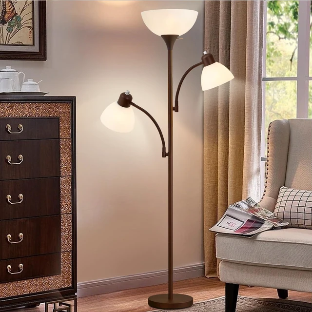 Main image of Floor Lamps for Living Room, 72" Tall Standing Lamp, Torchiere Lamp with 2 Reading Lamps, Industrial Bright Floor Lamp for Bedroom, Office, Dresser, Brown Lamps, 3 LED Bulbs Included