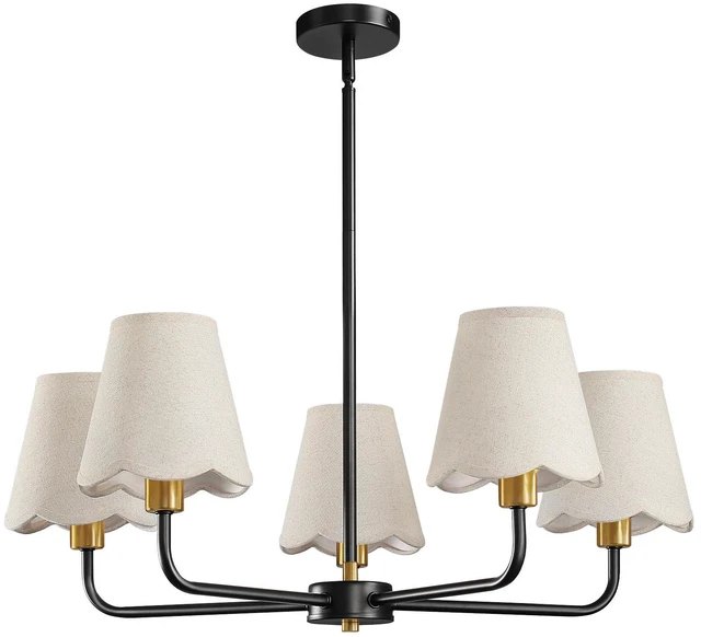 Main image of 5-Light Black and Gold Chandelier Modern Farmhouse Dining Room Light Fixture Industrial Kitchen Chandelier Over Table Hanging Ceiling Light Fixture for Bedroom Entryway Foyer Hallway