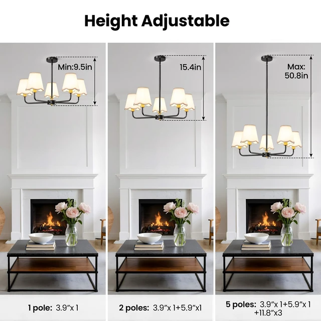 Alt view image 3 of 7 - 5-Light Black and Gold Chandelier Modern Farmhouse Dining Room Light Fixture Industrial Kitchen Chandelier Over Table Hanging Ceiling Light Fixture for Bedroom Entryway Foyer Hallway