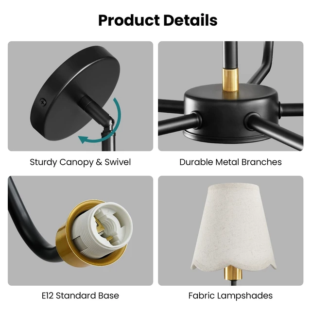 Alt view image 5 of 7 - 5-Light Black and Gold Chandelier Modern Farmhouse Dining Room Light Fixture Industrial Kitchen Chandelier Over Table Hanging Ceiling Light Fixture for Bedroom Entryway Foyer Hallway