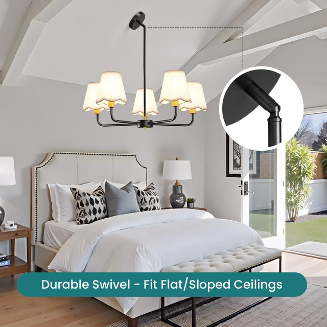 Alt view image 4 of 7 - 5-Light Black and Gold Chandelier Modern Farmhouse Dining Room Light Fixture Industrial Kitchen Chandelier Over Table Hanging Ceiling Light Fixture for Bedroom Entryway Foyer Hallway