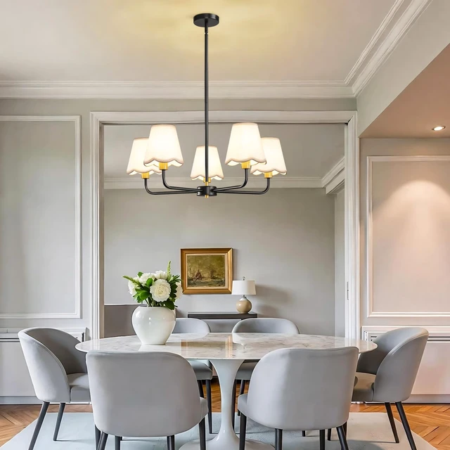 Alt view image 7 of 7 - 5-Light Black and Gold Chandelier Modern Farmhouse Dining Room Light Fixture Industrial Kitchen Chandelier Over Table Hanging Ceiling Light Fixture for Bedroom Entryway Foyer Hallway