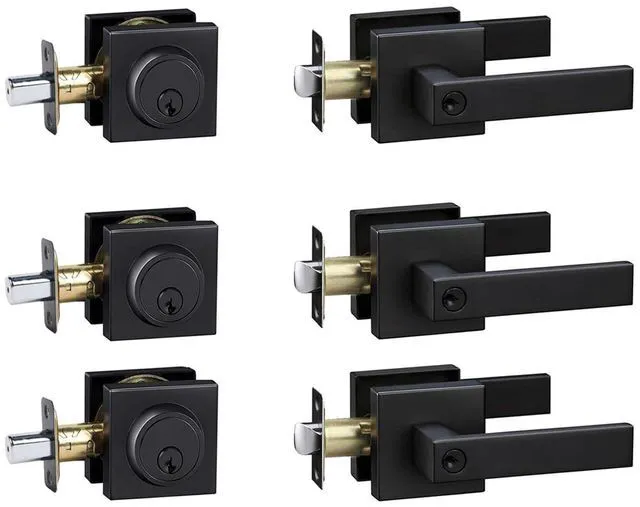 Main image of Exterior Door Lock Set with Deadbolt, Front Door Handle Set with Deadbolt, Door Levers Single Cylinder Deadbolt Set, Keyed Alike Heavy Duty Keyed Entry Handles Locksets,(Matte Black,3Pack)