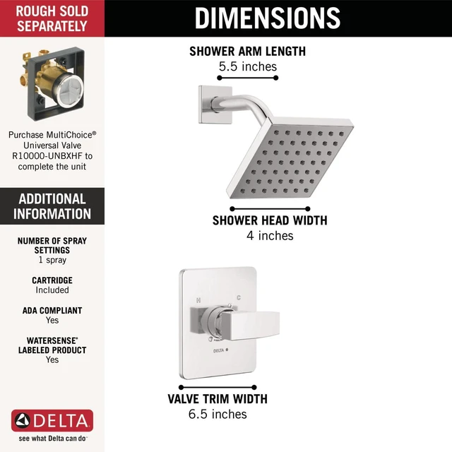 Alt view image 3 of 7 - Modern 14 Series Shower Faucet Set, Chrome Shower Head and Handle Set, Valve Trim Kit, Chrome T14267-PP (Valve Not Included)