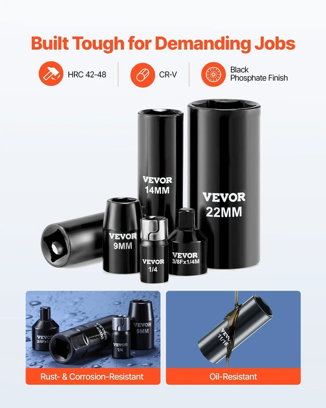 Alt view image 2 of 7 - 96 Piece 3/8" Drive Impact Socket Wrench and Bit Set, SAE (5/16" to 3/4") & Metric (8 to 22 mm), CR-V, Deep & Shallow, 6 Point, Ratchet, Universal Joint, Bit Holder, Adapters, Spark Plug Socket