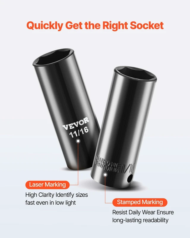 Alt view image 4 of 7 - 96 Piece 3/8" Drive Impact Socket Wrench and Bit Set, SAE (5/16" to 3/4") & Metric (8 to 22 mm), CR-V, Deep & Shallow, 6 Point, Ratchet, Universal Joint, Bit Holder, Adapters, Spark Plug Socket
