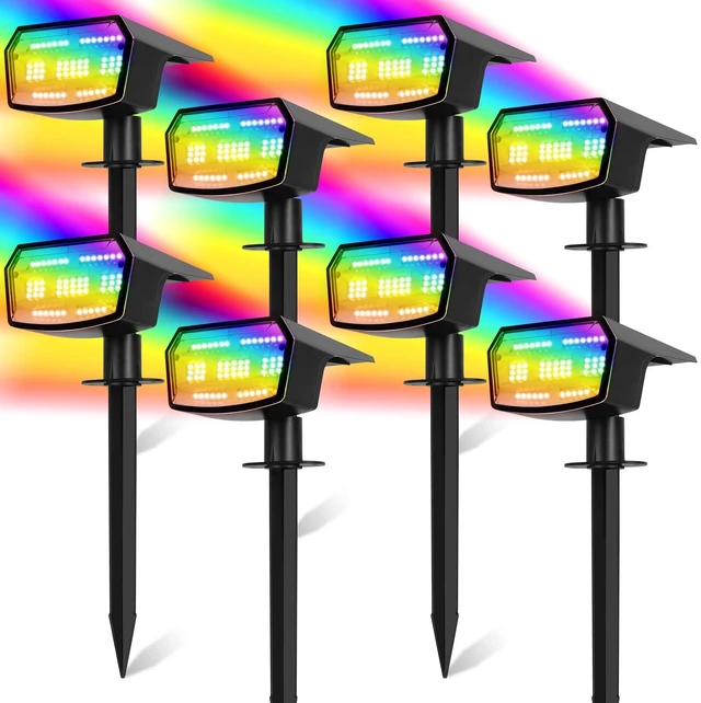 Main image of 8-Pack Solar Spot Lights Outdoor Waterproof,Landscape Spotlight Multicolor 59 LED, 8 Colors & 9 Modes, IP65 Waterproof, Solar Powered Outdoor Lights for Yard Garden
