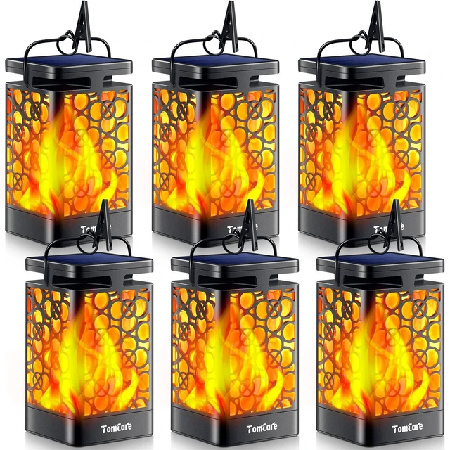 Main image of Solar Lanterns Outdoor, Flickering Flame Hanging Lights, 6 Pack Realistic Flame Effect, Charges in 6-8 Hours, 10-12-Hour Runtime, IP65 Waterproof, Auto On/Off for Patio, Garden and Porch