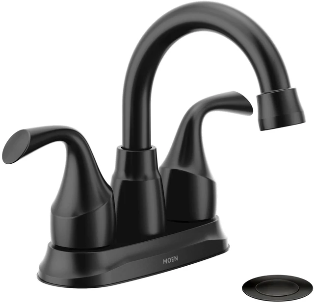Main image of Idora Matte Black Two-Handle Centerset Bathroom Sink Faucet with Drain Assembly, 84115BL