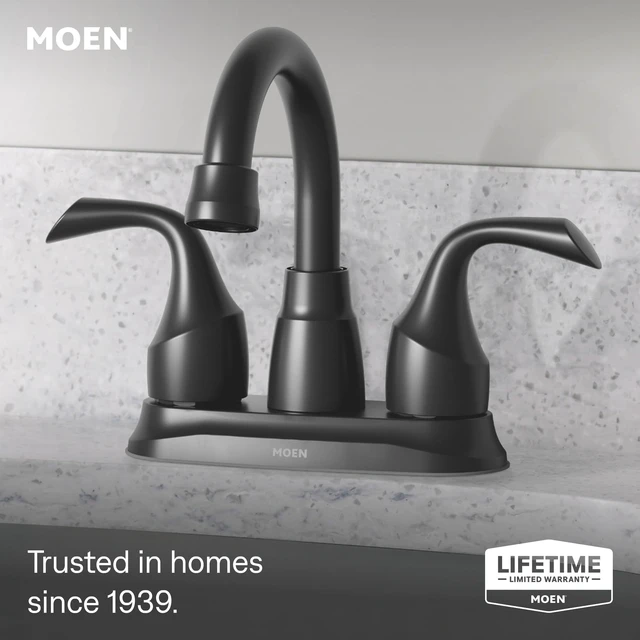 Alt view image 2 of 5 - Idora Matte Black Two-Handle Centerset Bathroom Sink Faucet with Drain Assembly, 84115BL