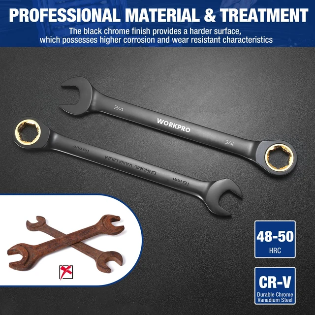 Alt view image 5 of 7 - 22-Piece Ratcheting Wrench Set, Metric 6-18mm & SAE 1/4-3/4" Anti-slip Teeth, Organizer Box, for Home Project, Machinery