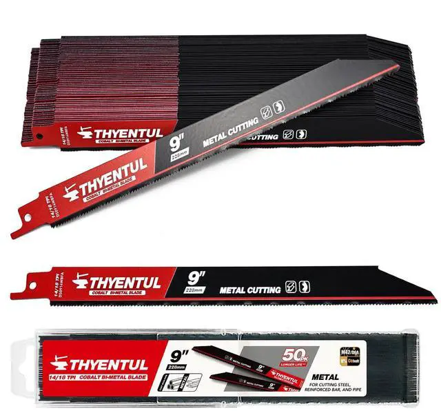 Main image of 50 Pack,9 inch,14/18 TPI,Reciprocating Saw Blade Set,M42 Teeth with Cobalt Bi-Metal Blades, for Automatic Dismantling Sawzall Blades for 1/16-5/16 Medium Metals