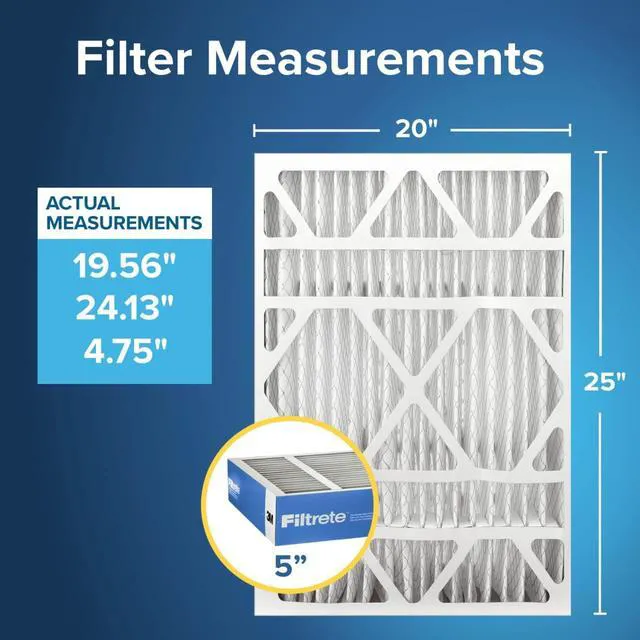 Alt view image 2 of 7 - 20x25x5 AC Furnace Air Filter, MERV 13, MPR 1900, Premium Allergen, Bacteria & Virus Filter, Electrostatic Air Cleaning Filter, 2-Pack (Actual Size 19.56 x 24.13 x 4.75 in)