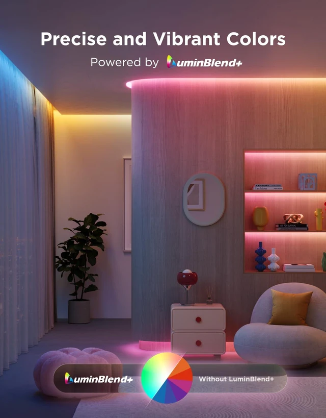 Alt view image 2 of 7 - LED Strip Light 2, 32.8ft, RGBWWIC, 1000K to 10000K White Light, WiFi LED Lights for Bedroom, Cabinet, Work with Alexa, Google Assistant, Matter and Smarthings, LuminBlend+, Cuttable