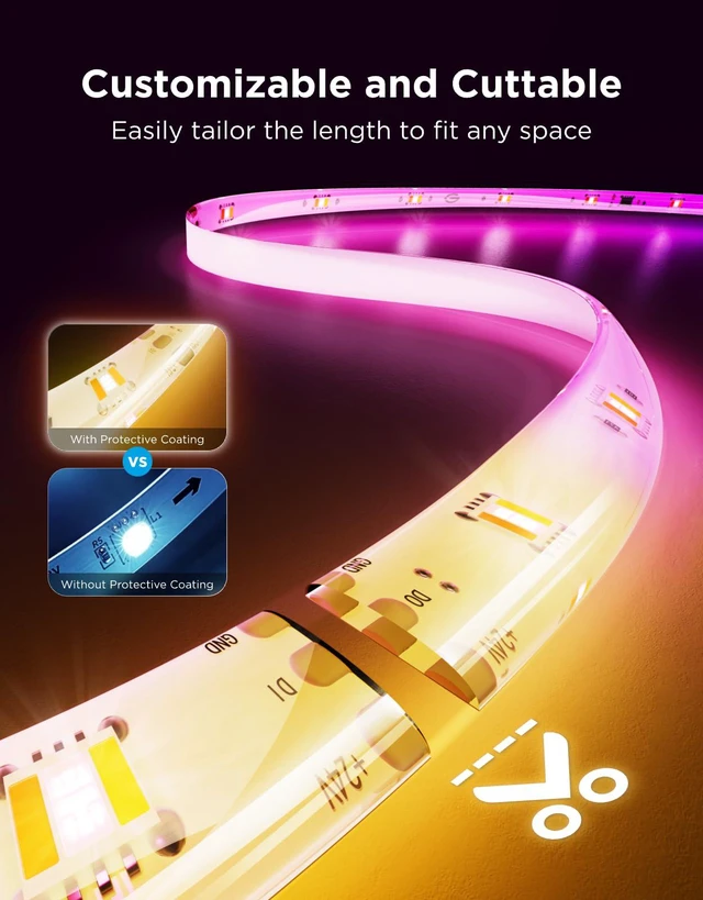 Alt view image 4 of 7 - LED Strip Light 2, 32.8ft, RGBWWIC, 1000K to 10000K White Light, WiFi LED Lights for Bedroom, Cabinet, Work with Alexa, Google Assistant, Matter and Smarthings, LuminBlend+, Cuttable