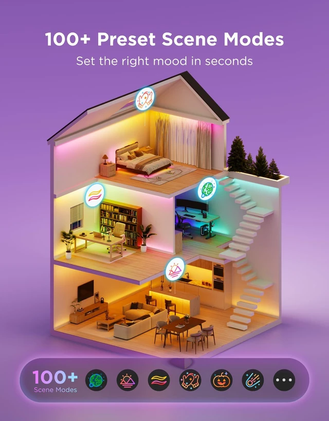 Alt view image 5 of 7 - LED Strip Light 2, 32.8ft, RGBWWIC, 1000K to 10000K White Light, WiFi LED Lights for Bedroom, Cabinet, Work with Alexa, Google Assistant, Matter and Smarthings, LuminBlend+, Cuttable