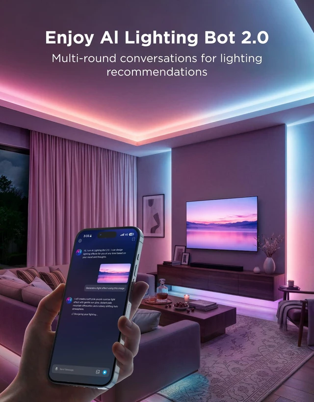 Alt view image 7 of 7 - LED Strip Light 2, 32.8ft, RGBWWIC, 1000K to 10000K White Light, WiFi LED Lights for Bedroom, Cabinet, Work with Alexa, Google Assistant, Matter and Smarthings, LuminBlend+, Cuttable