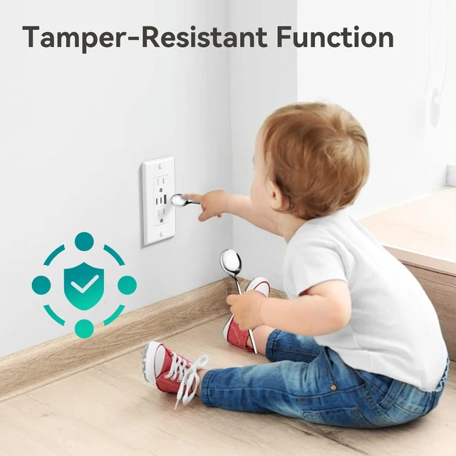 Alt view image 4 of 7 - 6.0A USB Outlet, 6 Pack, 15 Amp, 3-Port, 2 Type C & 1 Type A, White ETL listed, Max 30W, tamper resistant(TR), wall plate included, 3-port fast charging for home or office