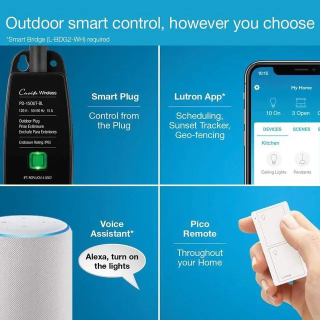 Alt view image 3 of 7 - Caseta Smart Outdoor Plug & Remote for Lights (Smart Hub Required) Smart Outdoor Plug for Patio, Backyard, Outdoor Lights, Waterproof, Built to last, All year round timer, P-PKG1OUT-BL, Black