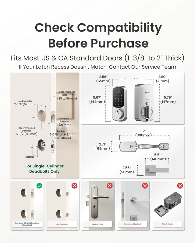 Alt view image 6 of 7 - B200 Smart Front Door Lock Handle Set, Fingerprint & App Control Fingerprint, Bluetooth App Control, Remote Access Sharing, Fob Unlock, Auto Lock, User Management, IP54 Waterproof