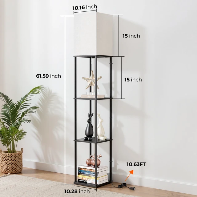 Alt view image 5 of 7 - 2-Pack Floor Lamp with Shelves, 3-Tier Square Bookshelf Standing Lamp 3 Color Temperature Bulb Included, Pull Chain Square Tall Lamp for Living Room Bedroom Corner Office Apartment Decor