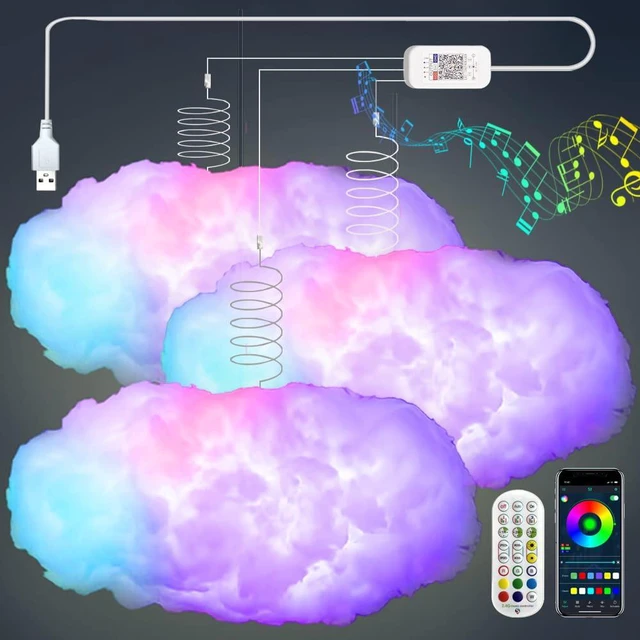 Main image of 3PCS 3D Big Cloud Lightning Light Kit Music Sync Multicolor Lightning Changing Strip Lights 360 Degree Wireless Remote APP NO DIY Coolest Decorations for Adults and Kids Indoor Home Bedroom
