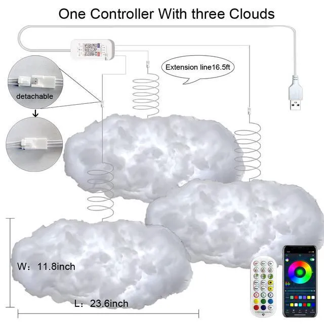 Alt view image 2 of 2 - 3PCS 3D Big Cloud Lightning Light Kit Music Sync Multicolor Lightning Changing Strip Lights 360 Degree Wireless Remote APP NO DIY Coolest Decorations for Adults and Kids Indoor Home Bedroom
