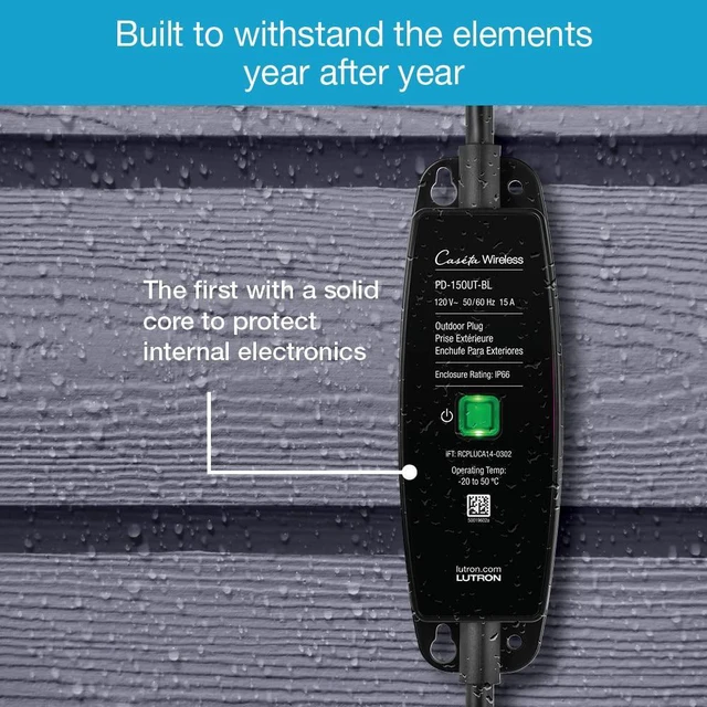 Alt view image 5 of 7 - Caseta Smart Outdoor Plug & Remote for Lights (Smart Hub Required) Smart Outdoor Plug for Patio, Backyard, Outdoor Lights, Waterproof, Built to last, All year round timer, P-PKG1OUT-BL, Black