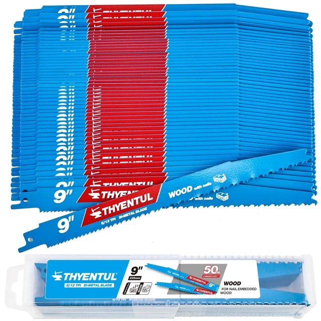 Main image of 50 Pack 9 in Stud and Nail Saw Blades,Demo Demon Bi-Metal Demolition Reciprocating Saw Blade for Nail-Embedded Wood Cutting, Garden Pruning, Tree Trimming6/12TPI