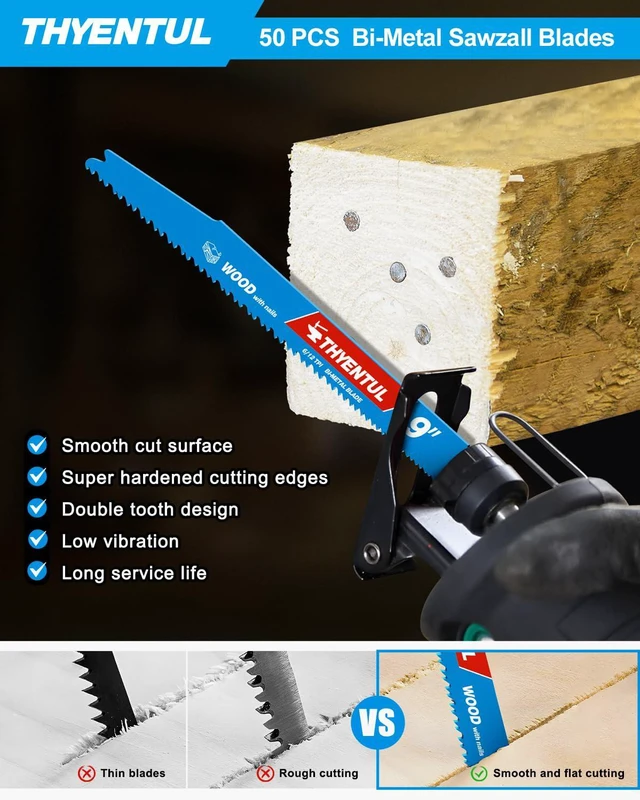 Alt view image 4 of 7 - 50 Pack 9 in Stud and Nail Saw Blades,Demo Demon Bi-Metal Demolition Reciprocating Saw Blade for Nail-Embedded Wood Cutting, Garden Pruning, Tree Trimming6/12TPI