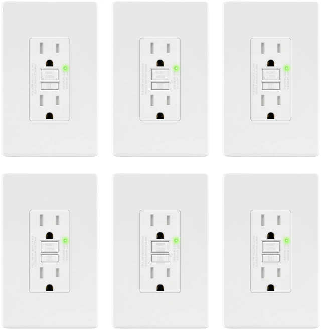 Main image of GFCI Outlet 15Amp, GFCI Receptacle, ETL Listed, Matte White, 6-Pack Tamper-Resistant Receptacle, LED Indicator, Screwless Wall Plate, Thermoplastic, No-False-Trip, Matte White