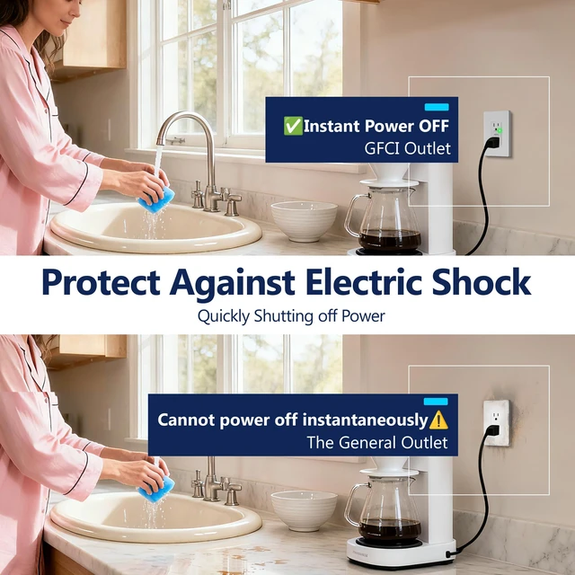Alt view image 3 of 7 - GFCI Outlet 15Amp, GFCI Receptacle, ETL Listed, Matte White, 6-Pack Tamper-Resistant Receptacle, LED Indicator, Screwless Wall Plate, Thermoplastic, No-False-Trip, Matte White