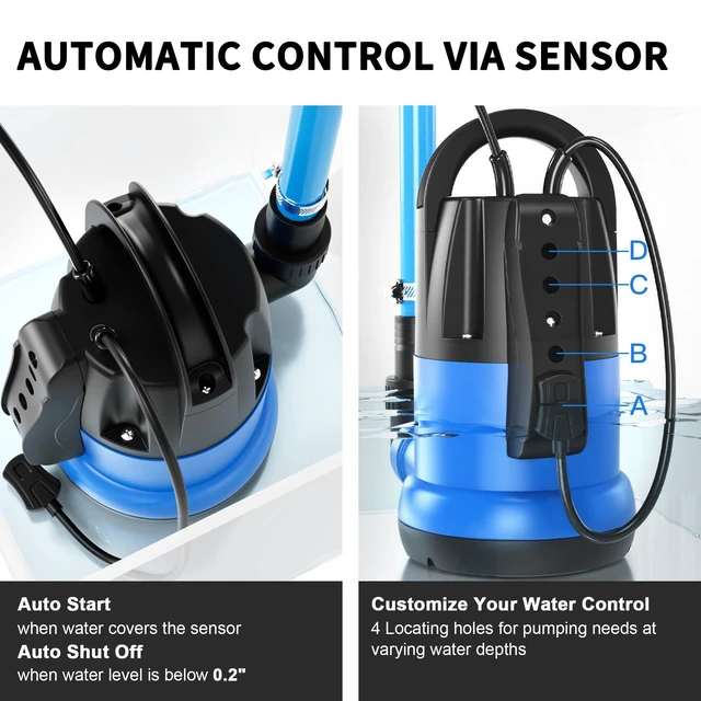 Alt view image 2 of 6 - Sump Pump 1HP Clean/Dirty Submersible Water Pump,4600GPH Utility Pump Thermoplastic Electric Portable Transfer Water Pump for Swimming Pool Pond Basement with 10ft Power Cord,Auto