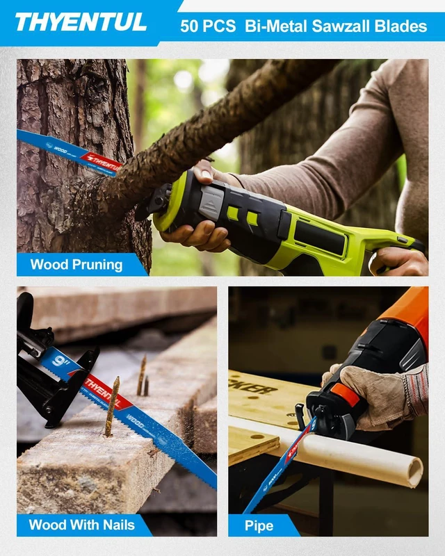 Alt view image 5 of 7 - 50 Pack 9 in Stud and Nail Saw Blades,Demo Demon Bi-Metal Demolition Reciprocating Saw Blade for Nail-Embedded Wood Cutting, Garden Pruning, Tree Trimming6/12TPI