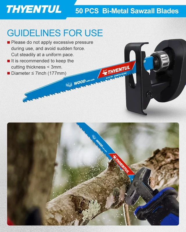Alt view image 6 of 7 - 50 Pack 9 in Stud and Nail Saw Blades,Demo Demon Bi-Metal Demolition Reciprocating Saw Blade for Nail-Embedded Wood Cutting, Garden Pruning, Tree Trimming6/12TPI