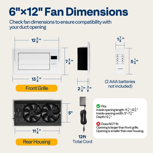 Alt view image 7 of 7 - Register Booster Fan - 6'' x 12'' Opening with Adjustable Louver Smart Thermostat & 10-Speed WIFI App Control - AC Vent Fan for Floor, Ceiling, Wall - Quiet Operation (White)